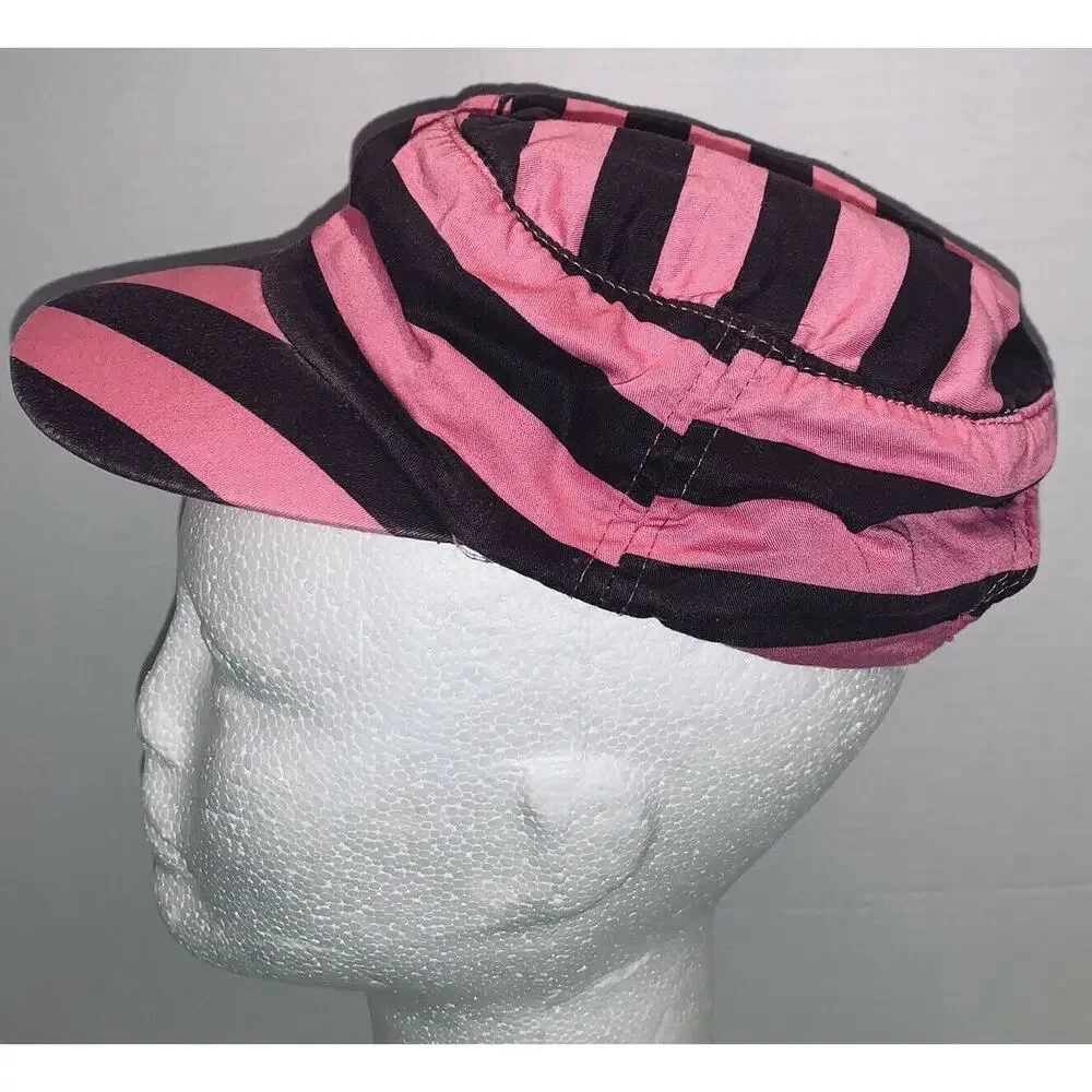 Hello Kitty Cadet Cap Hat Maroon Pink Striped Sanrio Distressed Girls 1976 2010